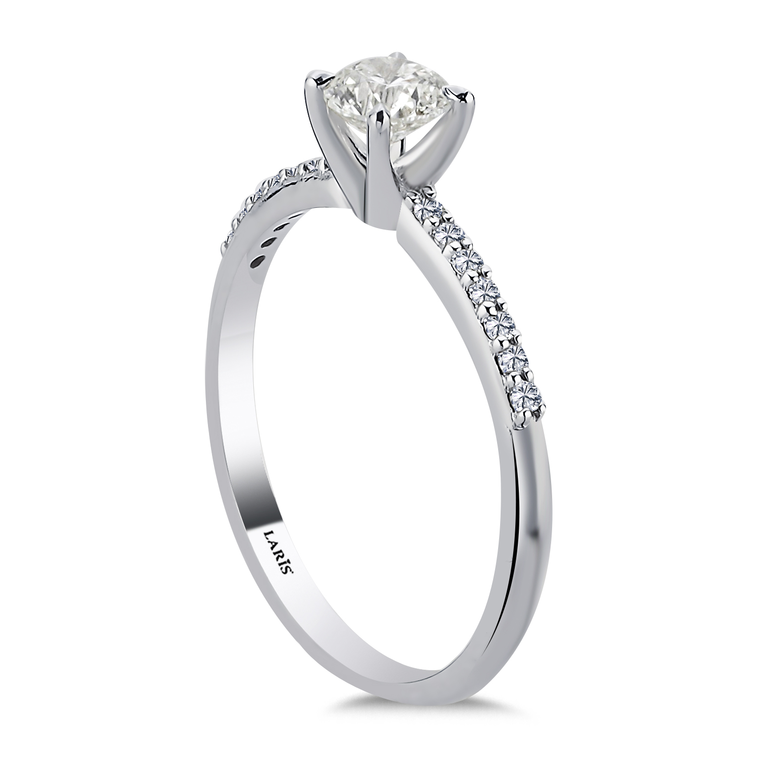 Tektaş Yüzükler 0,50 Karat Pırlanta Kolları Taşlı Classic Tektaş Yüzük