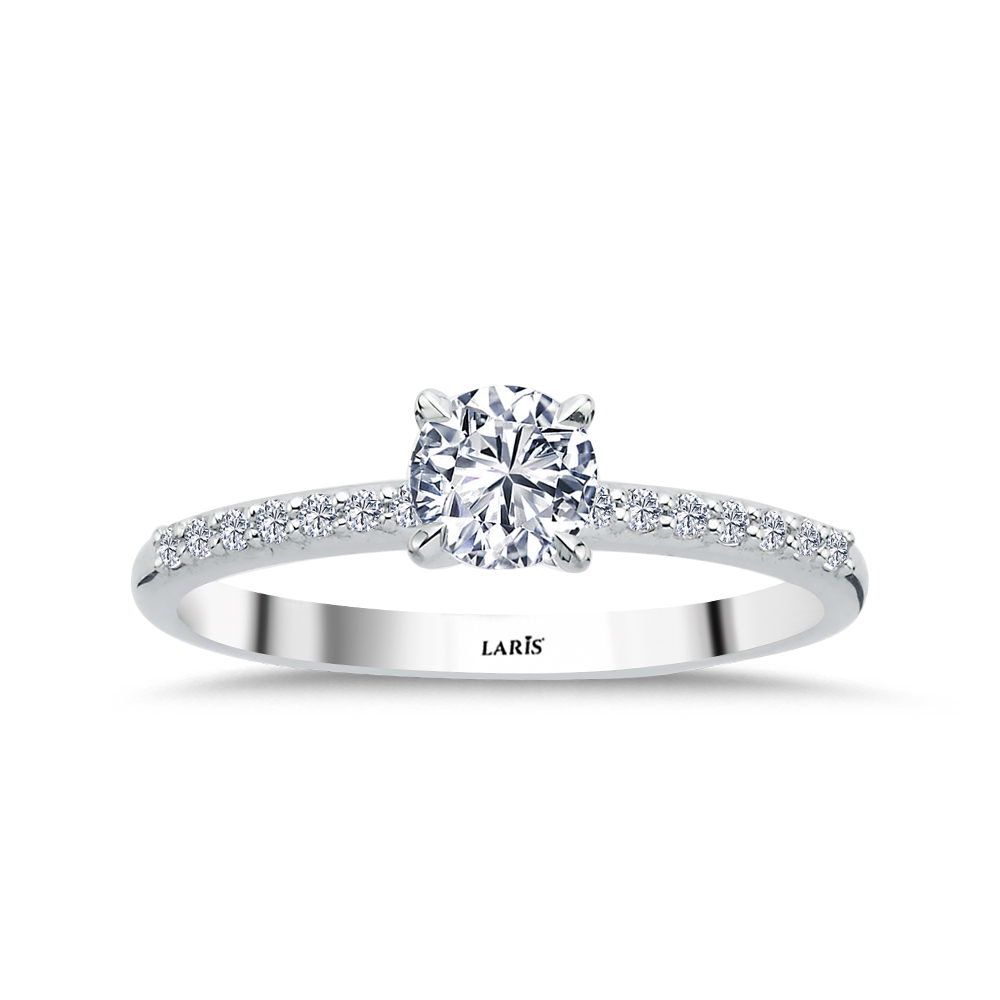 Tektaş Yüzükler 0,60 Karat Pırlanta Kolları Taşlı Classic Tektaş Yüzük