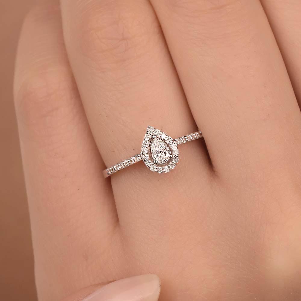 Özel Tasarım Yüzükler 0.40 Karat Pırlanta Damla Halo Tektaş Yüzük