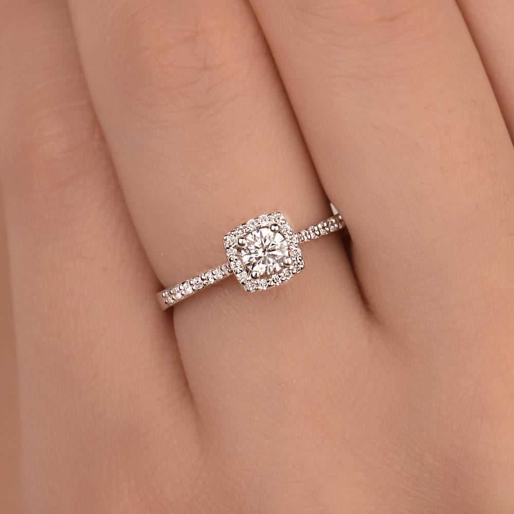 Özel Tasarım Yüzükler 0.45 Karat Pırlanta Özel Tasarım Halo Tektaş Yüzük