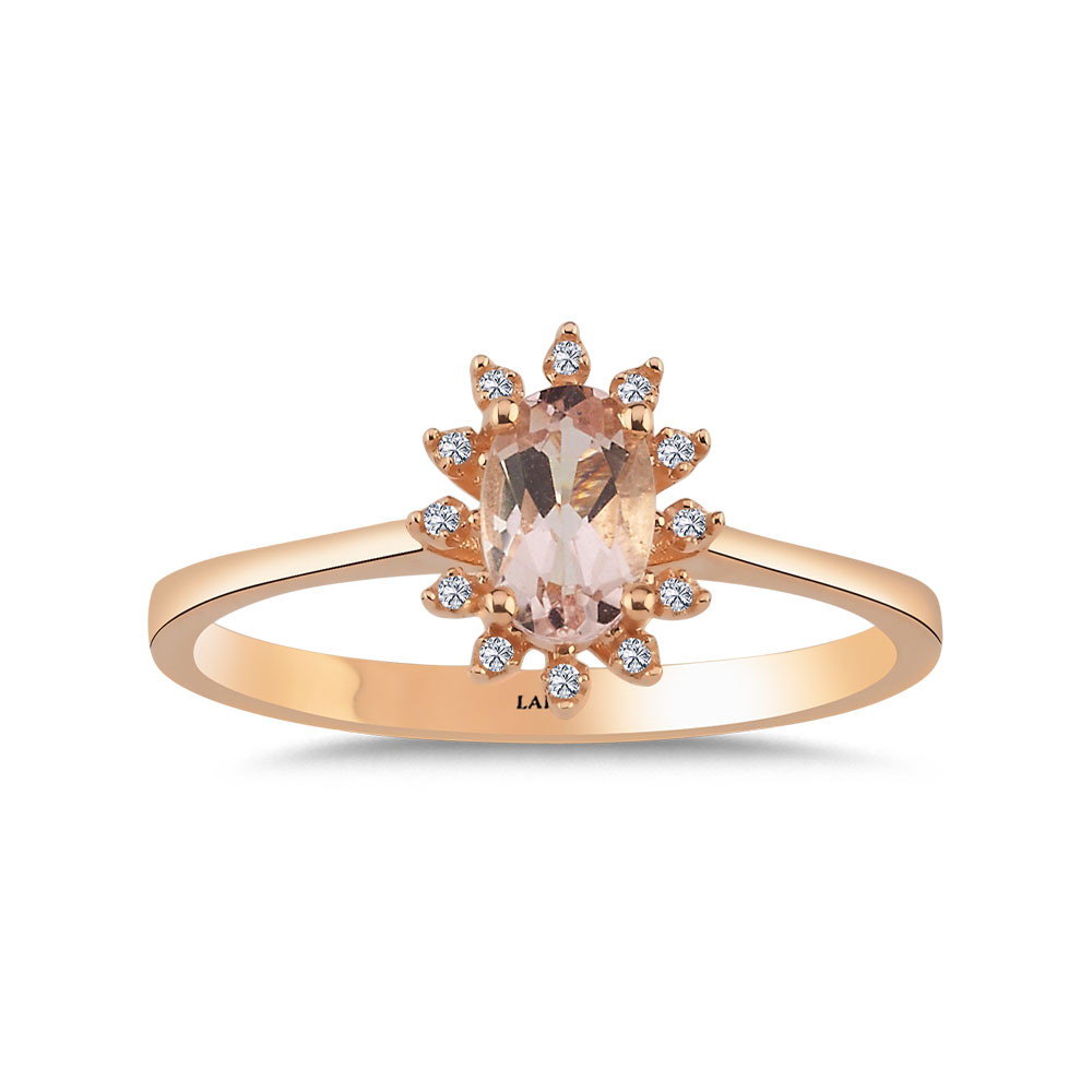 Renkli Taşlı Yüzükler 0,48 Karat Pırlanta Ve Morganite Yüzük