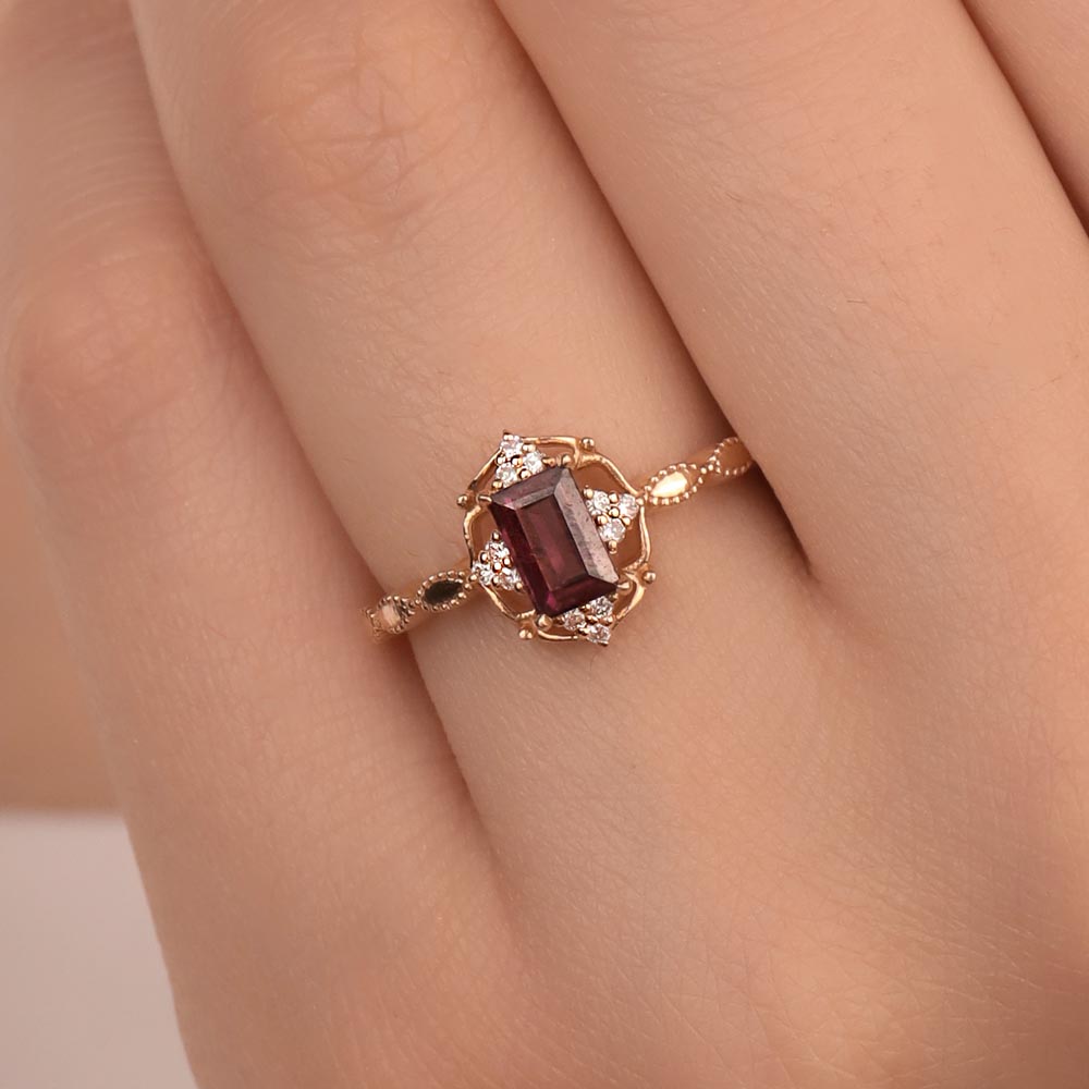 Vintage Yüzükler 0,78 Karat Pırlanta Vintage Rhodolite Yüzük