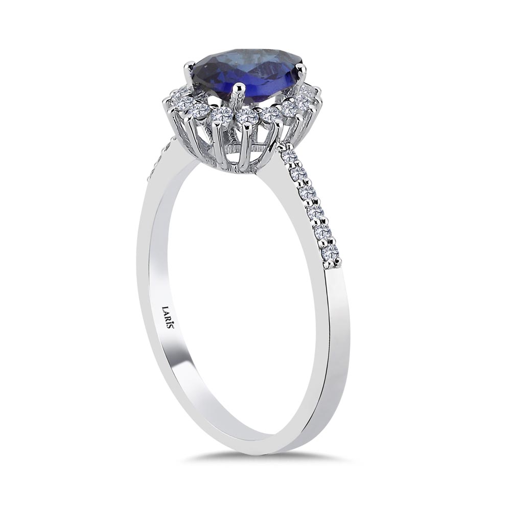 Safir Yüzükler 1.25 Karat Pırlanta Damla Royale Safir Yüzük