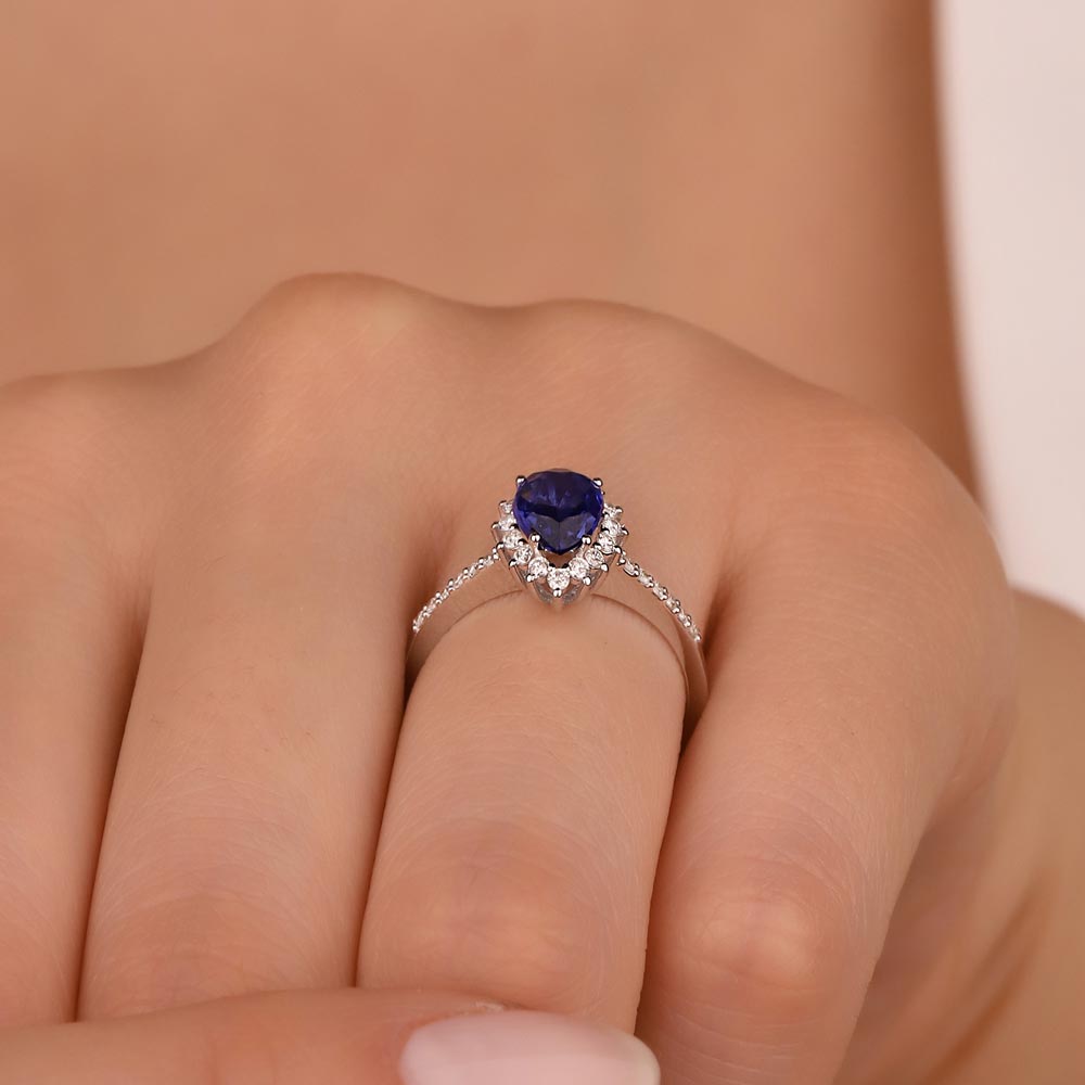 Safir Yüzükler 0,82 Karat Pırlanta Damla Royale Safir Yüzük