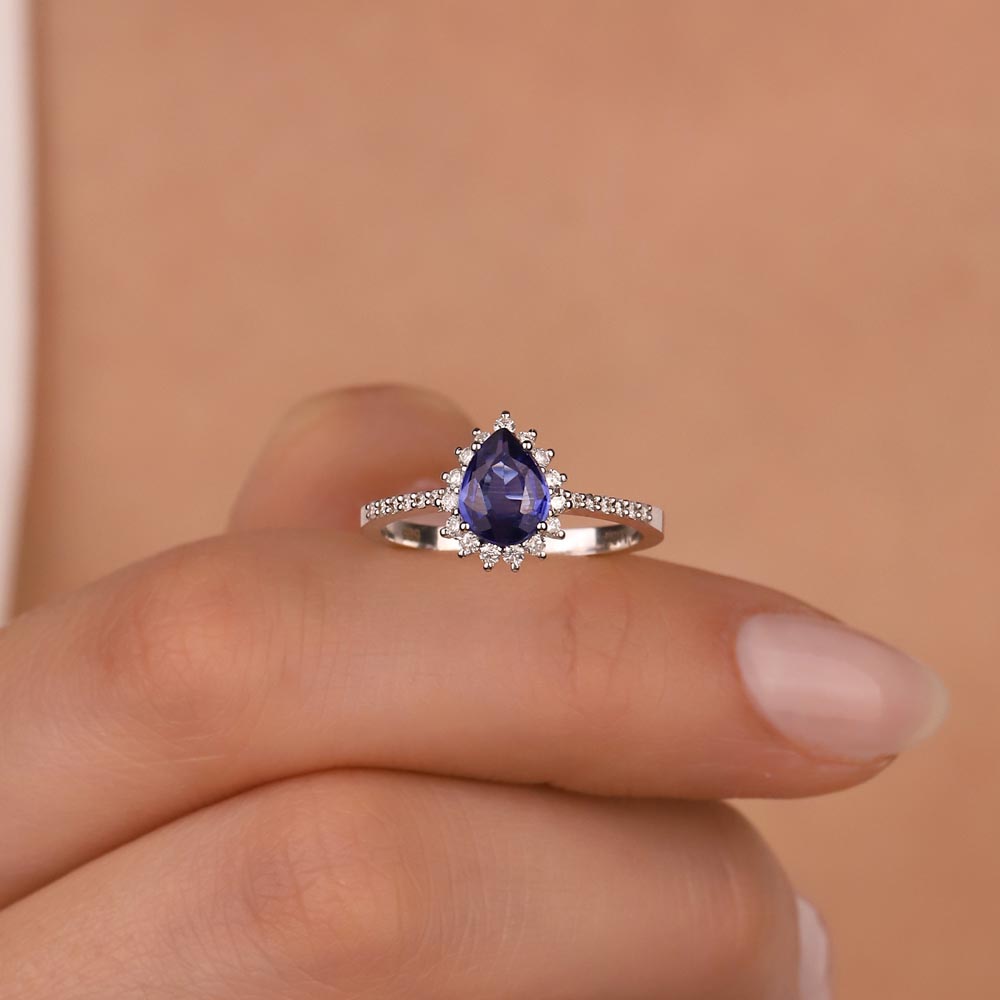 Safir Yüzükler 0,82 Karat Pırlanta Damla Royale Safir Yüzük