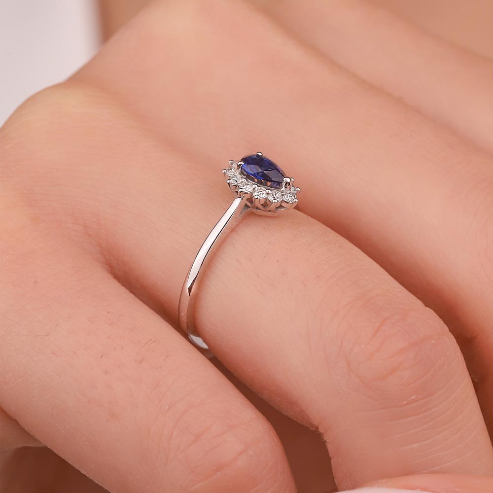 Safir Yüzükler 0,55 Karat Pırlanta Damla Royale Safir Yüzük