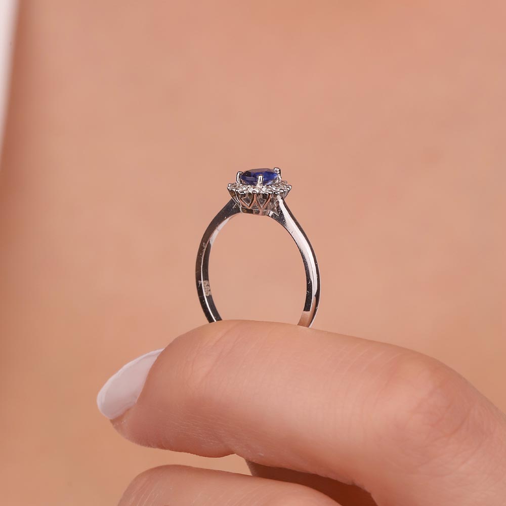 Safir Yüzükler 0,55 Karat Pırlanta Damla Royale Safir Yüzük