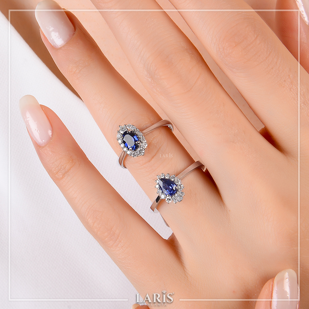 Safir Yüzükler 0,93 Karat Pırlanta Oval Kesim Royale Safir Yüzük