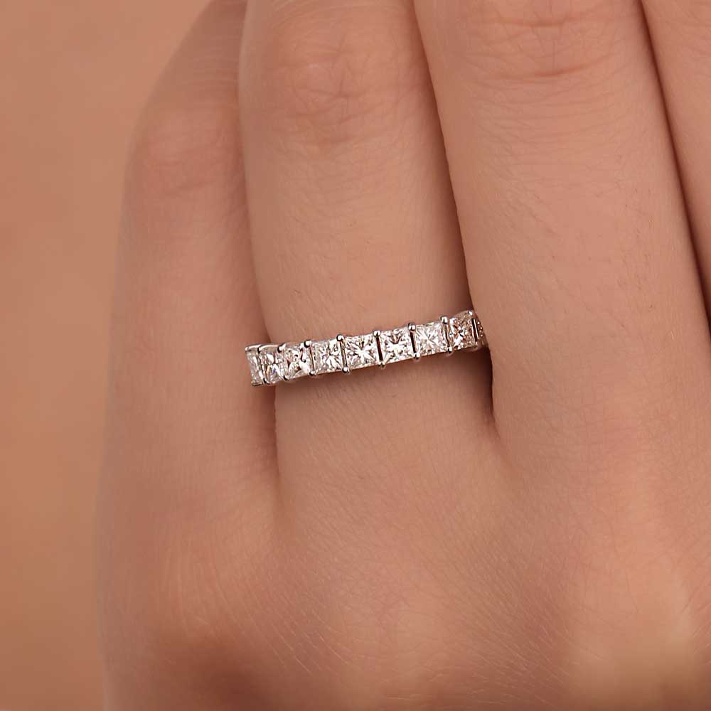 Tamtur / Yarımtur Yüzükler 0,80 Karat Pırlanta Prenses Kesim Alyans Yüzük