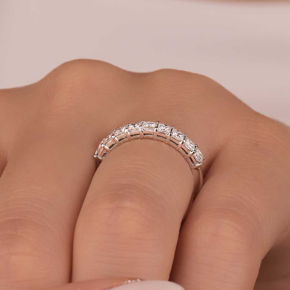 Tamtur / Yarımtur Yüzükler 0,80 Karat Pırlanta Prenses Kesim Alyans Yüzük