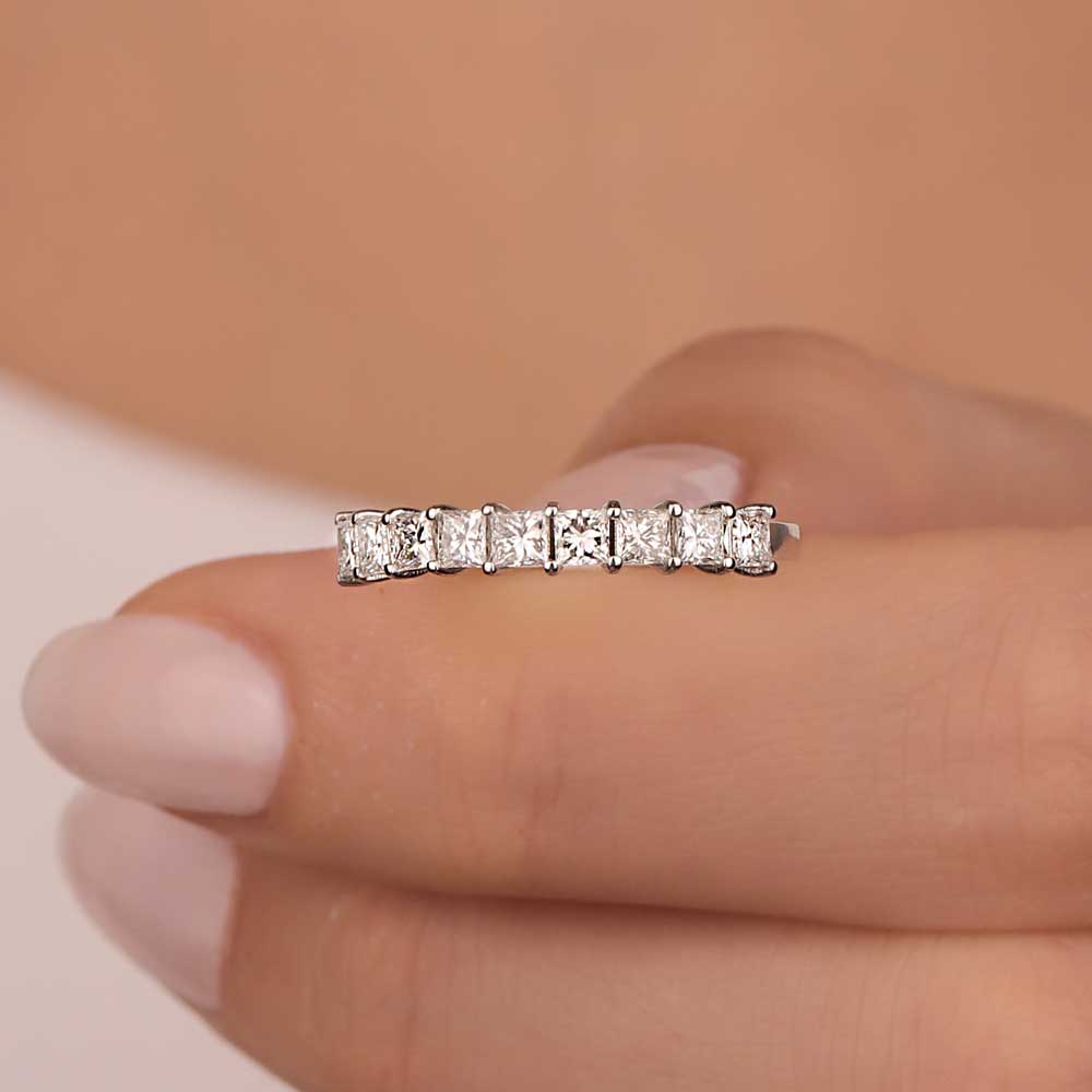 Tamtur / Yarımtur Yüzükler 0,80 Karat Pırlanta Prenses Kesim Alyans Yüzük