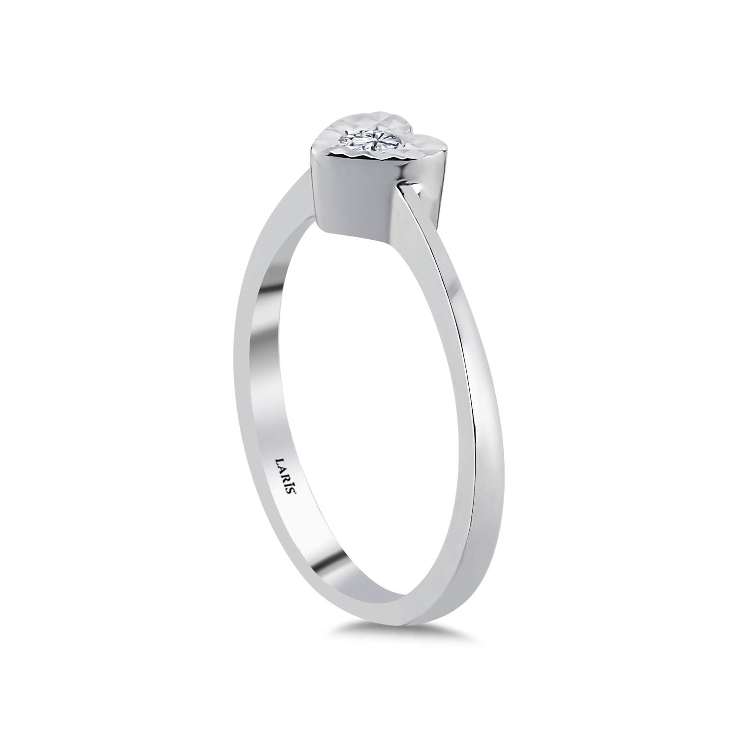 Tektaş Yüzükler 0,05 Karat Pırlanta Kalp Tasarımlı Efektli Tektaş Yüzük