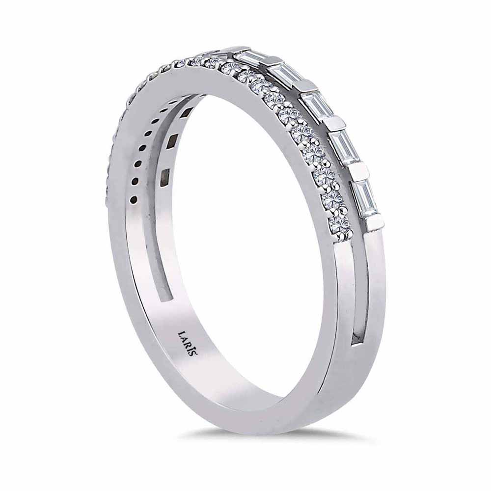 Tamtur / Yarımtur Yüzükler 0,33 Karat Pırlanta Özel Tasarım Çift Sıra Baget Yarımtur Yüzük