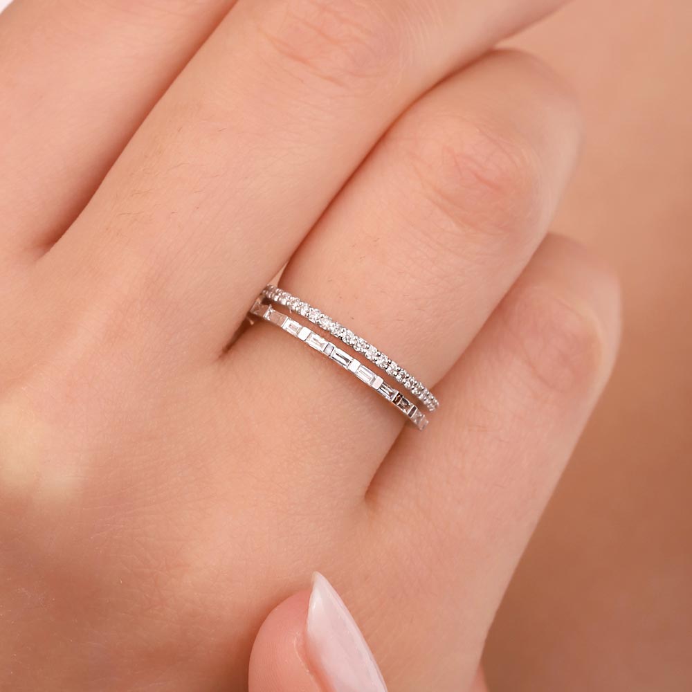 Tamtur / Yarımtur Yüzükler 0,33 Karat Pırlanta Özel Tasarım Çift Sıra Baget Yarımtur Yüzük