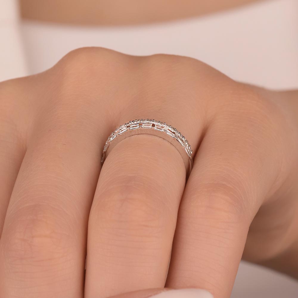 Tamtur / Yarımtur Yüzükler 0,33 Karat Pırlanta Özel Tasarım Çift Sıra Baget Yarımtur Yüzük