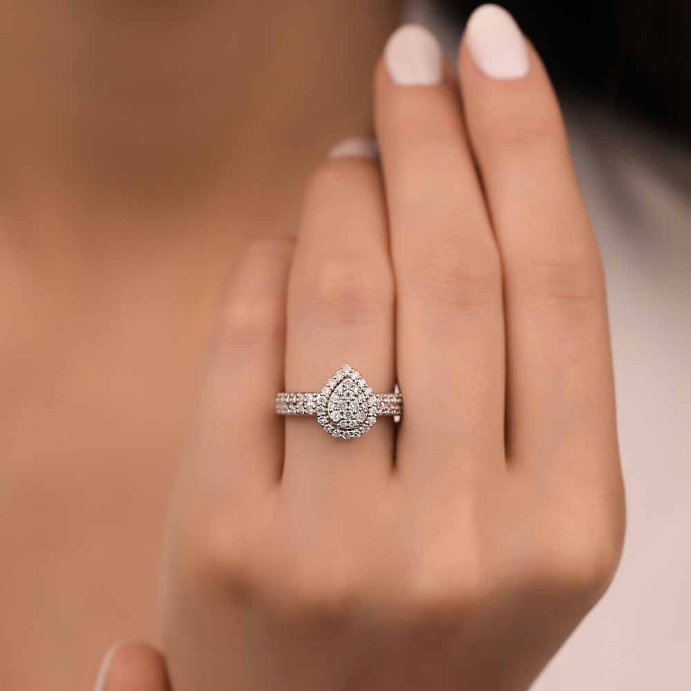 0,75 Karat Pırlanta Özel Tasarım Çift Sıra Kollu Damla Coronet Yüzük