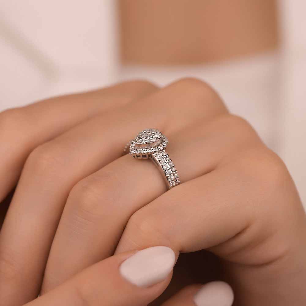 0,75 Karat Pırlanta Özel Tasarım Çift Sıra Kollu Damla Coronet Yüzük