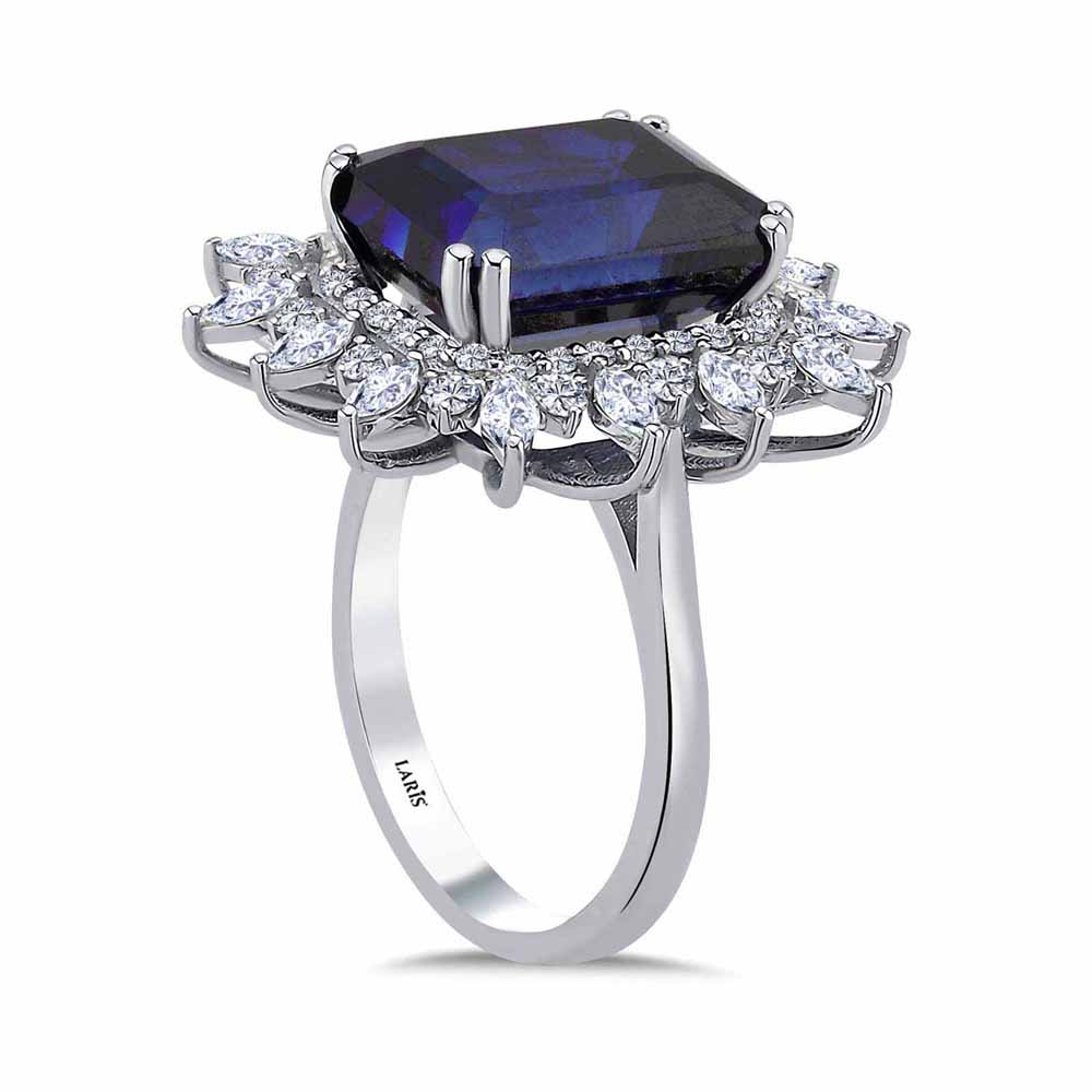 Safir Yüzükler 7,76 Karat Pırlanta Özel Tasarım Oktagon Kesim Mega Royale Safir Yüzük