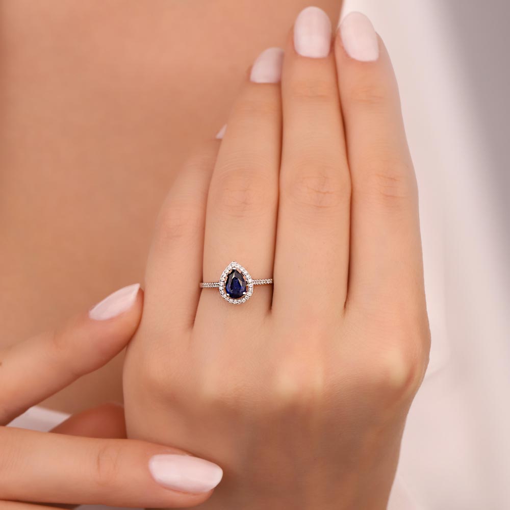 Safir Yüzükler 1,43 Karat Pırlanta Damla Royale Safir Yüzük