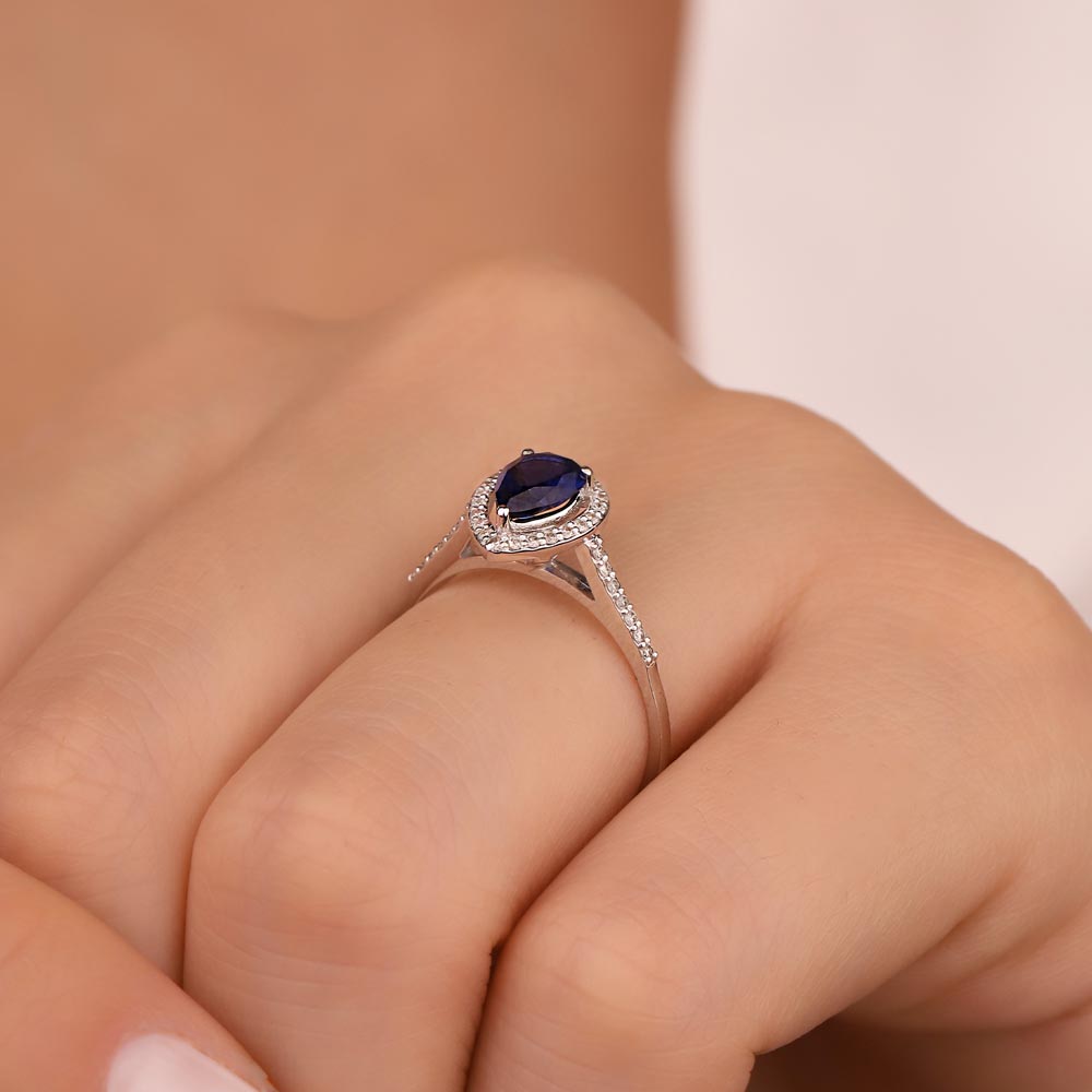 Safir Yüzükler 1,43 Karat Pırlanta Damla Royale Safir Yüzük